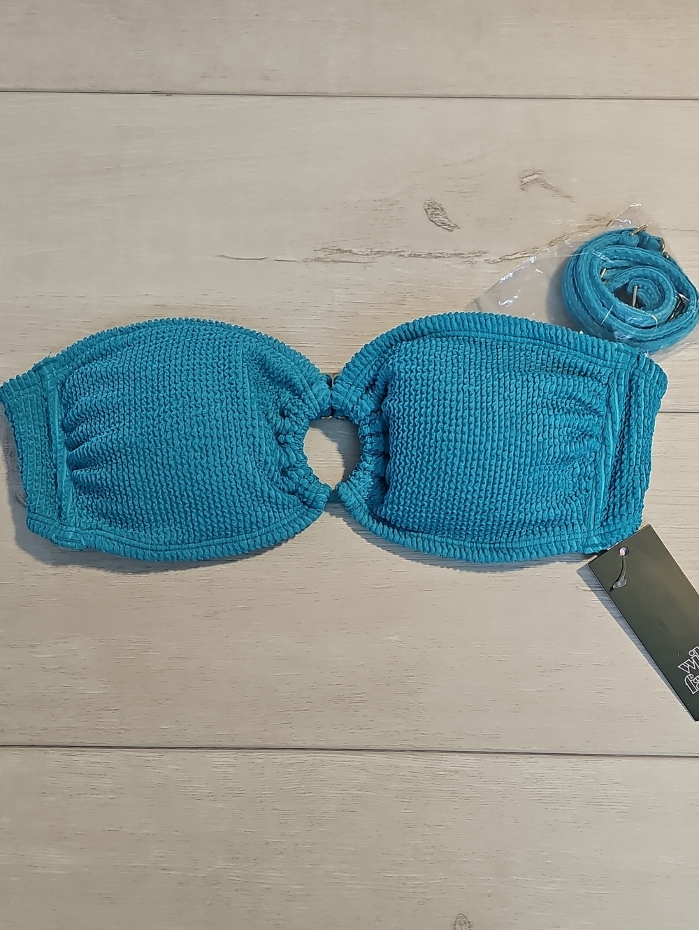 Wild Fable Women's S Pucker Texture Teal Green Bandeau Bikini Top